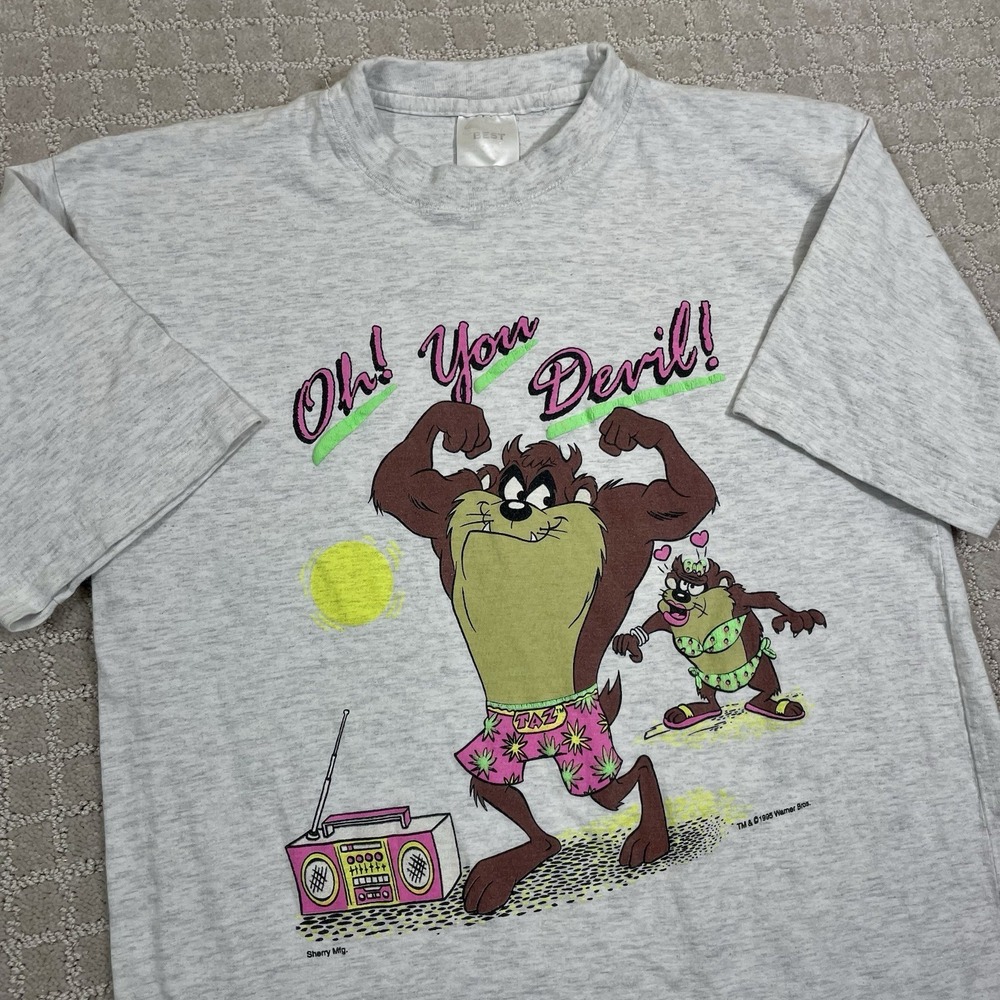 VTG 1995 Taz "Oh You Devil" Looney Tunes Warner Bros Medium Beach Workout Tshirt